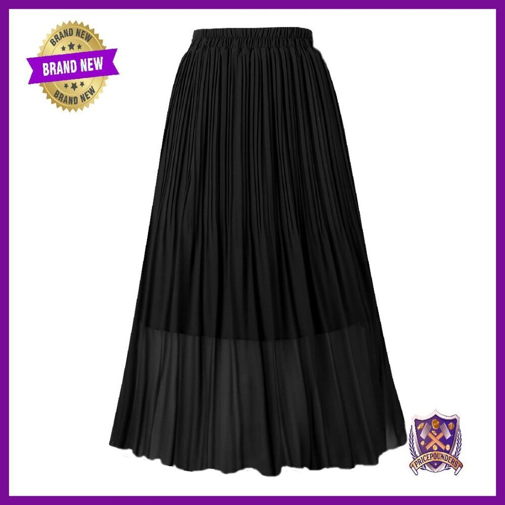 Chiffon Pleated A-Line Midi Skirt Elastic High Waist Casual Party Wear